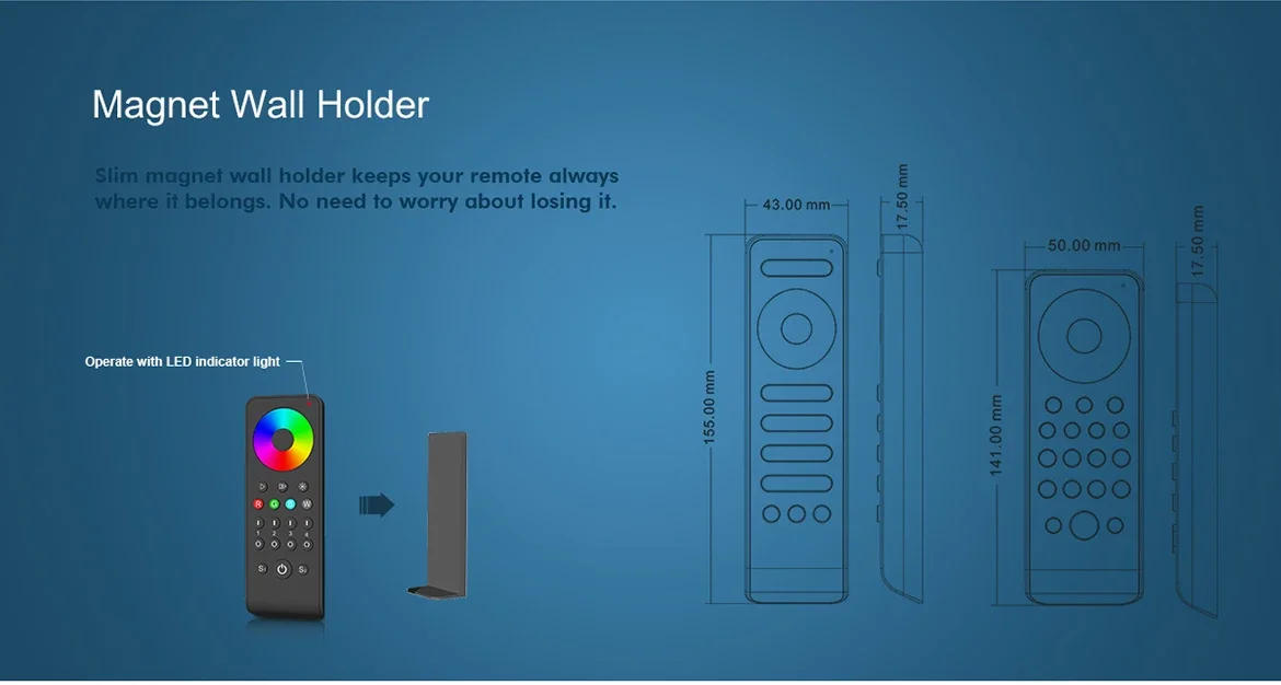 Description Picture 4 of itemRS3 RS4 RS8 RS9 1/2/4/8 Zone 2In1 RF(2.4GHz) Dim 18key+Touch Wheel Remote For RGB/RGBW LED strip Light Or Module controller