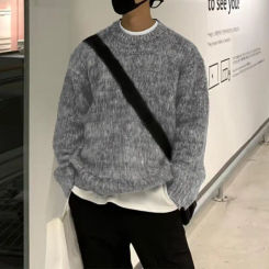 Men Sweater Soft Sweater Cozy Retro Knitted Men's Sweater with Long Sleeve Pullover Warm Elastic Mid Length Design for Fall