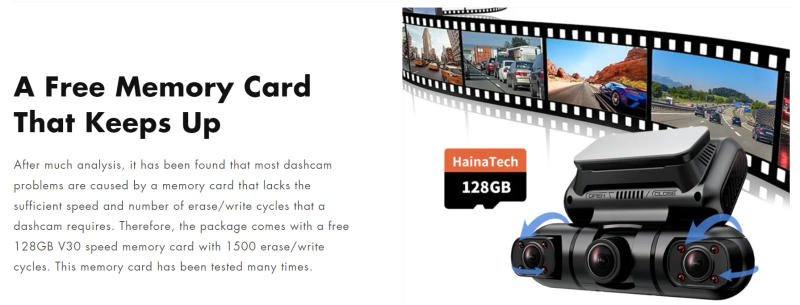 Description Picture 4 of itemHainaTech 360 Degree View 4 Channel Dash Cam Front and Rear Inside Left Right Dash Camera for Cars Parking Mode Monitor128G