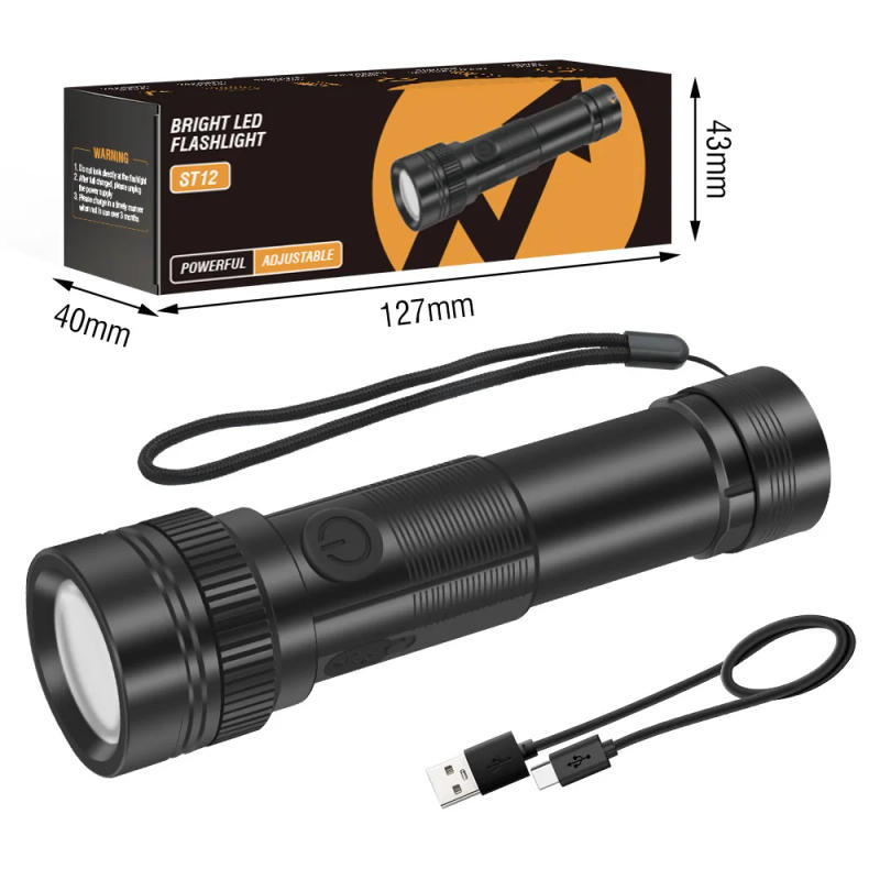 Description Picture 2 of itemBORUiT ST12 LED Flashlight Portable Zoom Torch 500LM Type-C Rechargeable Strong Light Tactical Torch Camping Fishing Lantern