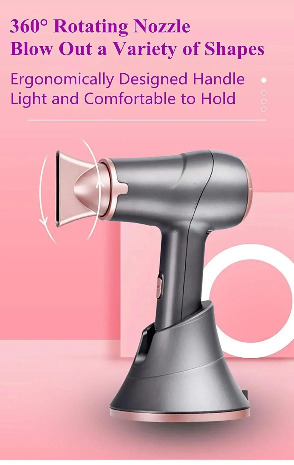 Description Picture 6 of itemPortable Rechargeable Wireless Hair Dryer Travel/Outdoor Wireless Blower Negative Ions Hair Care 300W Hot and Cool Air