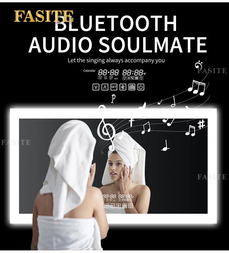 Description Picture 3 of itemFogless Smart Bathroom Mirror With Bluetooth Speaker Aesthetic Shower Nordic Touch Control Led Lighting Makeup Home Decor WWHYH