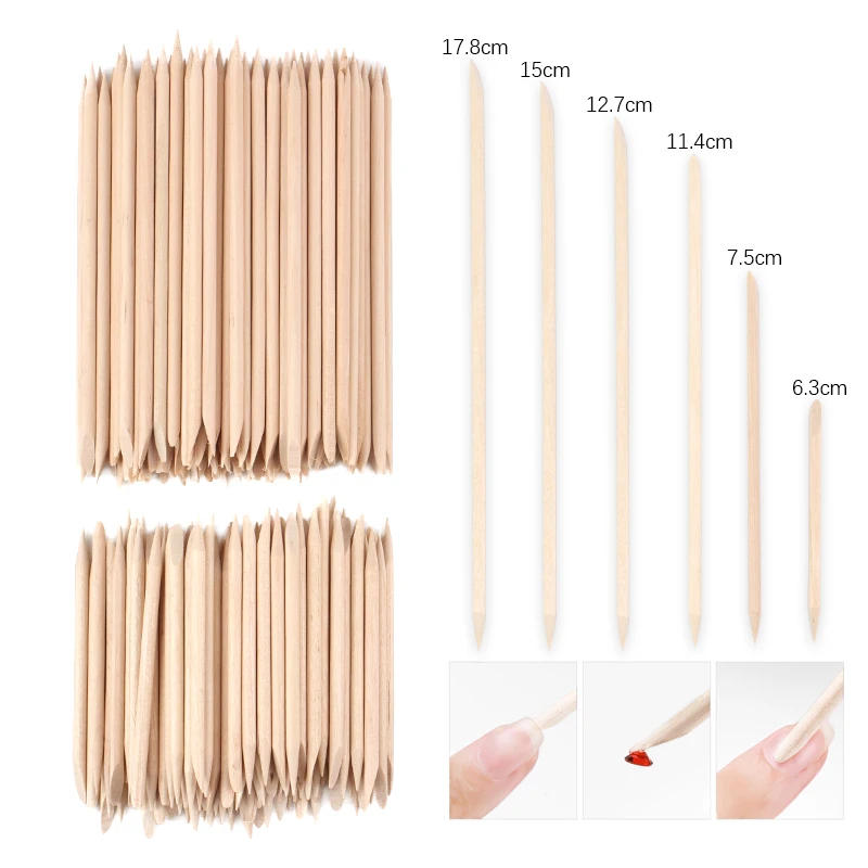Description Picture 2 of item100Pcs Wooden Orange Stick Cuticle Pusher Dual Ended Nail Sticks Dead Skin Remover Dotting Picker Manicure DIY Tools