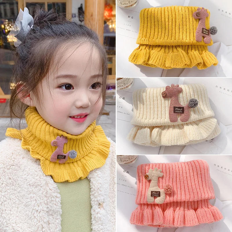 Description Picture 4 of item6 Colors Baby Knitted Scarf Cartoon Giraffe Ruffle Neck Warmer Girls Kids Accessories Collar Circle Outdoor Winter Warm Scarves