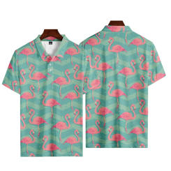 Hawaiian Holiday Flamingo Print Summer Men's Buttons Polo Shirts Casual Short Sleeve Oversized Tops Fashion Male Camisa Clothing