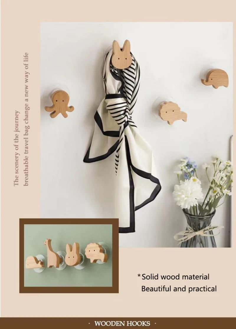 Description Picture 3 of itemCute Wall Wooden Hooks Room Decor Animal Hook Wall Keychain Coat Hook Home Decoration Solid Wood Hook Hanger Kitchen Accessories