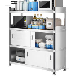 Floor-standing Multilayer Kitchen Cabinets Stainless Steel Storage Rack Push-pull Storage Rack with Fence Home Kitchen Furniture