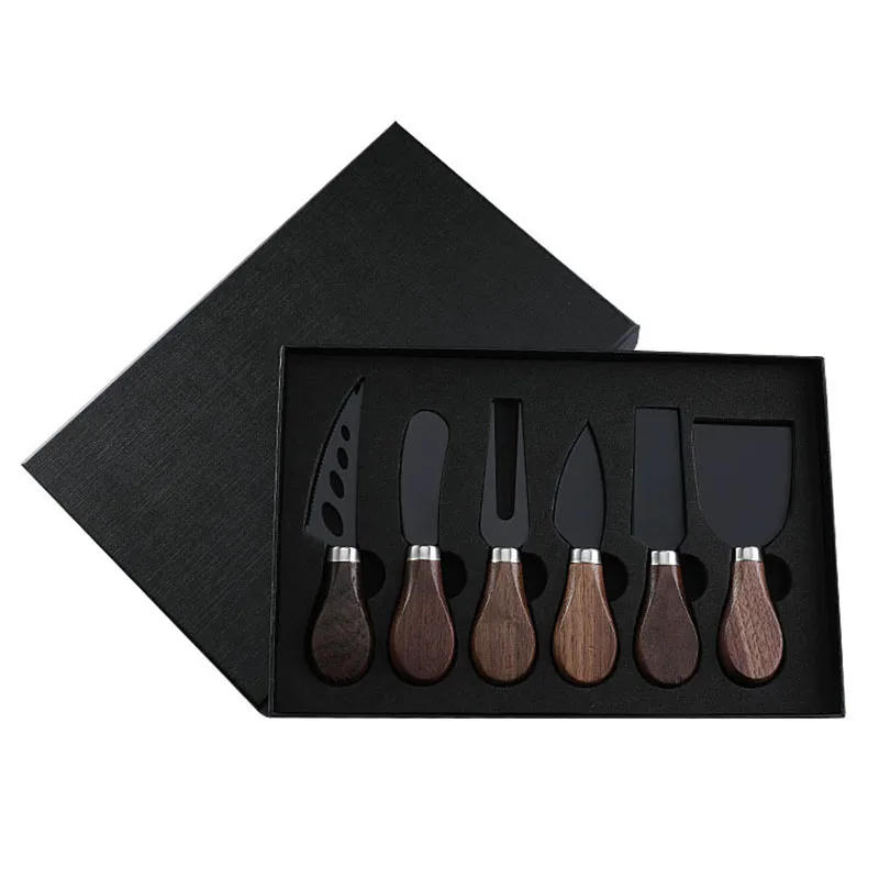 Description Picture 6 of itemPremium Exquisite Stainless Steel Cheese Knives Set Fork Spreader Collection Walnut Handle  Slicer with Gift Box