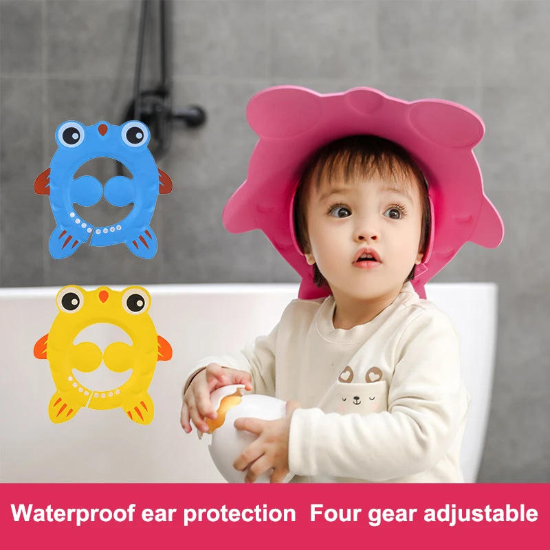 Description Picture 2 of itemAdjustable Cartoon Baby Shampoo Cap Waterproof Splash Guard Bath Visor Hat Durable Infant Hair Wash Protection For Shower