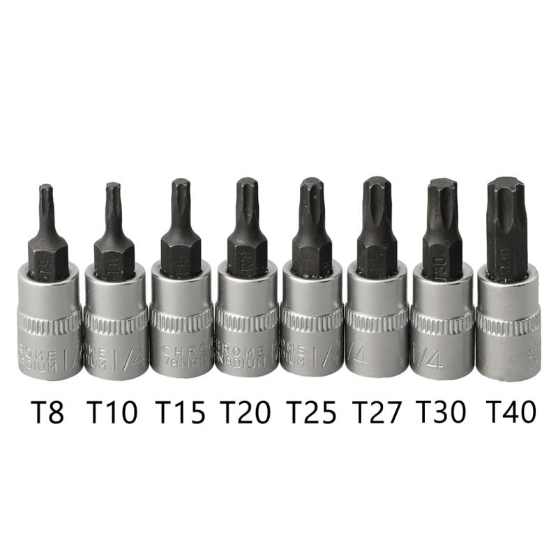 Description Picture 2 of item8pcs Torx Bit Sockets Set 1/4 Inch Driver Socket Ratchet Socket Wrench Screwdrivers Hand Tools T8 T15 T20 T25 T27 T30 T40
