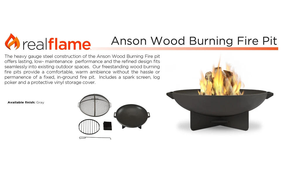 Description Picture 3 of itemAnson 36" Round Steel Wood Burning Fire Pit in Gray by Real Flame