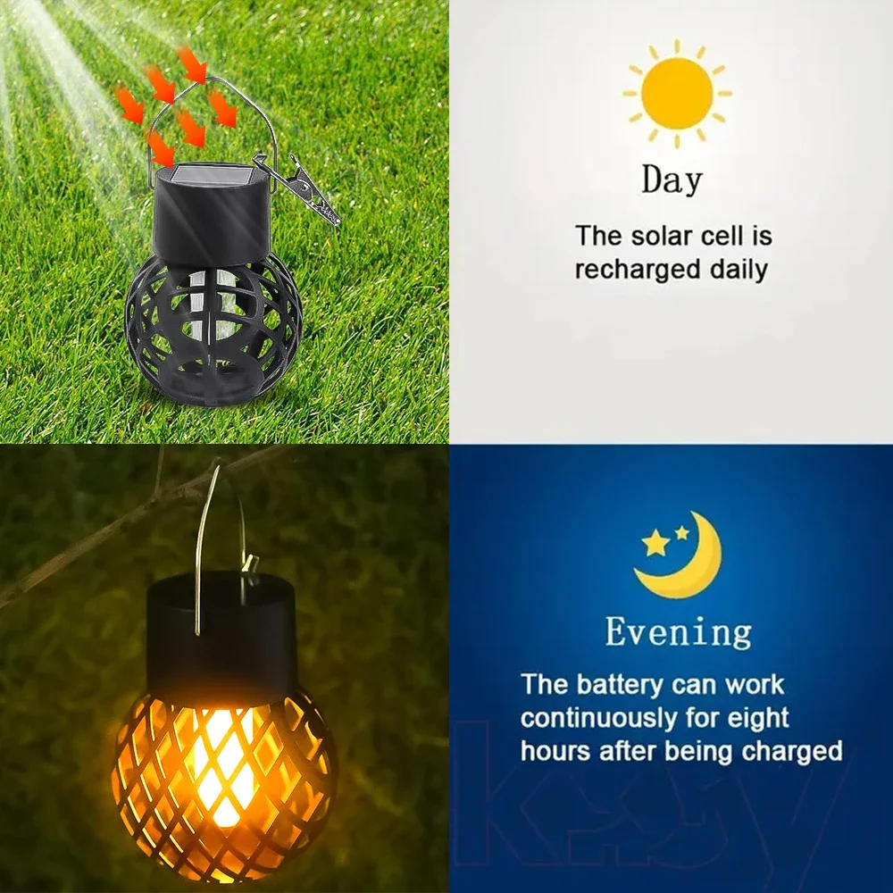 Description Picture 5 of itemLED Solar Flame Effect Hanging Lantern Simulation Flame Lights Outdoor Garden Yard Path Patio Waterproof Landscape Decor Lamps