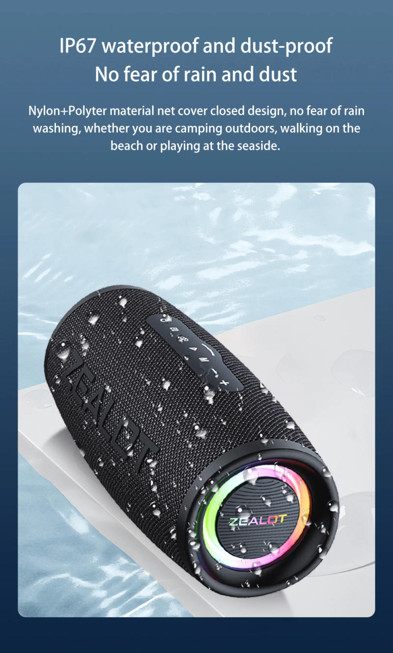 Description Picture 6 of itemZEALOT-S56 Bluetooth Speaker 40W Output Powerful Bass IPX6 Waterproof RGB Light Portable Wireless Speaker for Outdoor Use