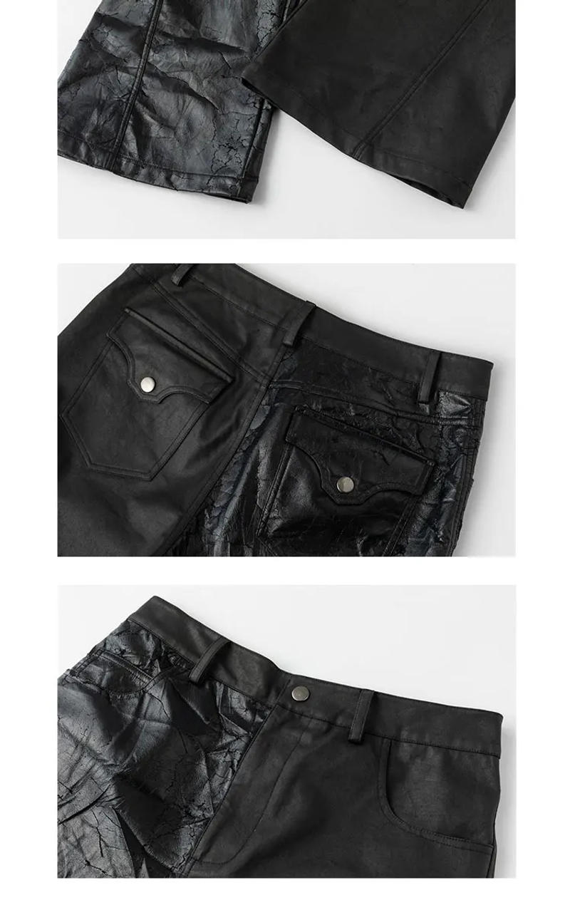 Description Picture 5 of itemHand Coated slim-fit Wax Top Splicing Black PU Leather Pants