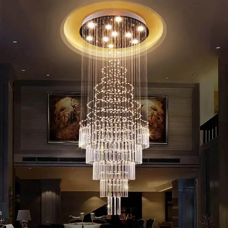 Description Picture 2 of itemModern LED Staircase Crystal Chandelier Hotel Restaurant K9 Crystal Lamp Villa Large Living Room Chandelier Home Lighting
