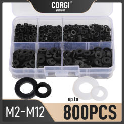 Metric Nylon Black White Washers Assortment Kit Up to 800 Pieces M2 M2.5 M3 M4 M5 M6 M8 M10 M12 9 Sizes Plastic Washers Gasket