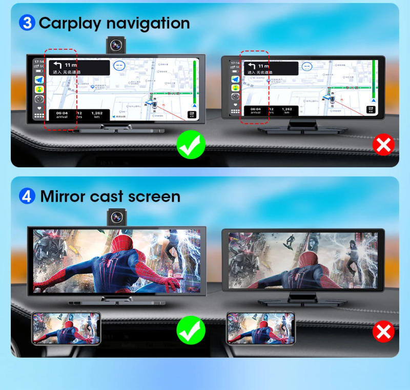 Description Picture 6 of item10/11.26 inch Dash Cam 4K Car DVR 360° Rotate Len 1080P Camera Wireless Carplay&Android Auto Bluetooth Audio Navigation Recorder