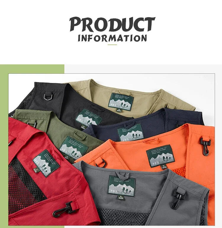 Description Picture 6 of itemMen Mesh Vest Multi Pocket Quick Dry Sleeveless Jacket Reporter Loose Outdoor Casual Thin Fishing Vests Waistcoat Male