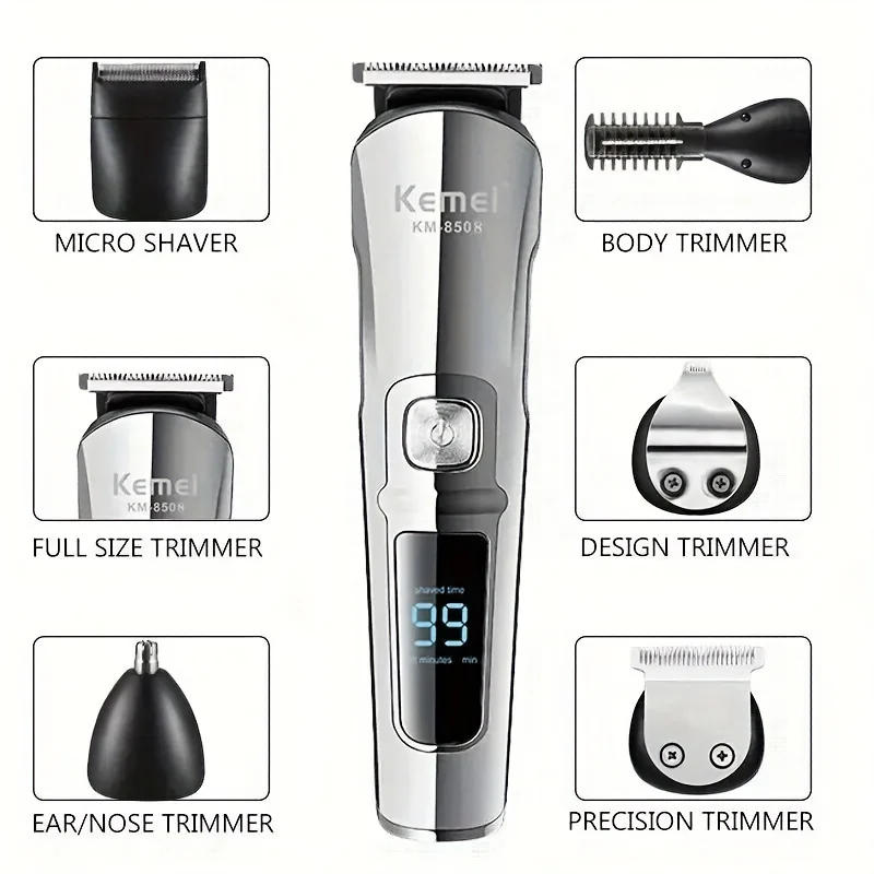 Description Picture 4 of itemKemei Professional Multifunction Beard Hair Trimmer Waterproof 6 In 1 Hair Clipper Electric Razor for Men Grooming Kit KM-8508