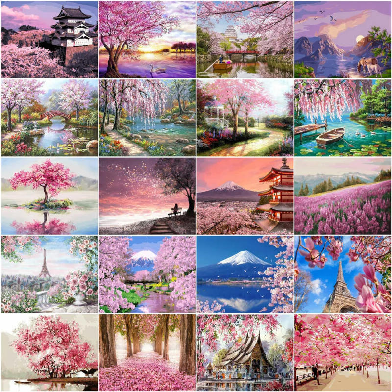 Description Picture 2 of itemHUACAN Paint By Number Landscape Drawing On Canvas Scenery TreeHand Painted Painting Art Gift Pictures By Numbers Home Decor