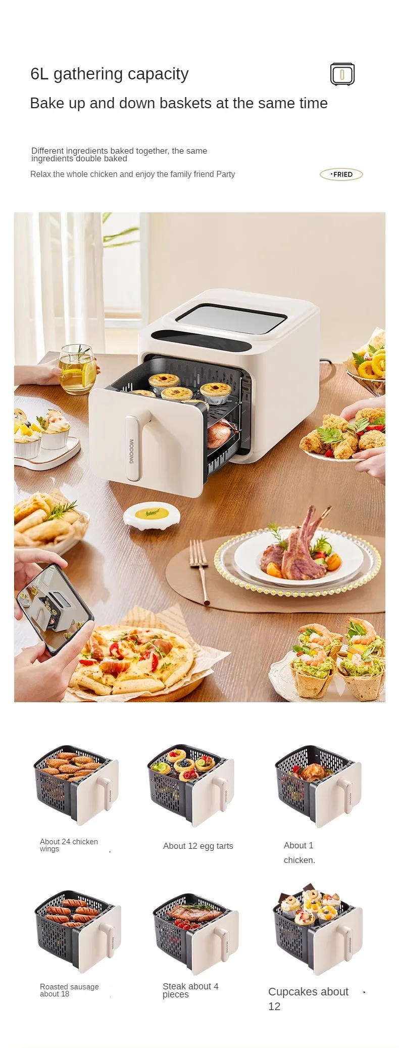Description Picture 6 of itemAir Fryer Smart  Visual No-turn-over Household 6L Large-capacity Multi-functional Air Fryer Oven Two-in-one