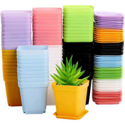 10p Square Nursery Flower Pot Mini Plastic Flower Seedling Pots for plants Colorful Square Plant Pot Flower Tray for Home Garde