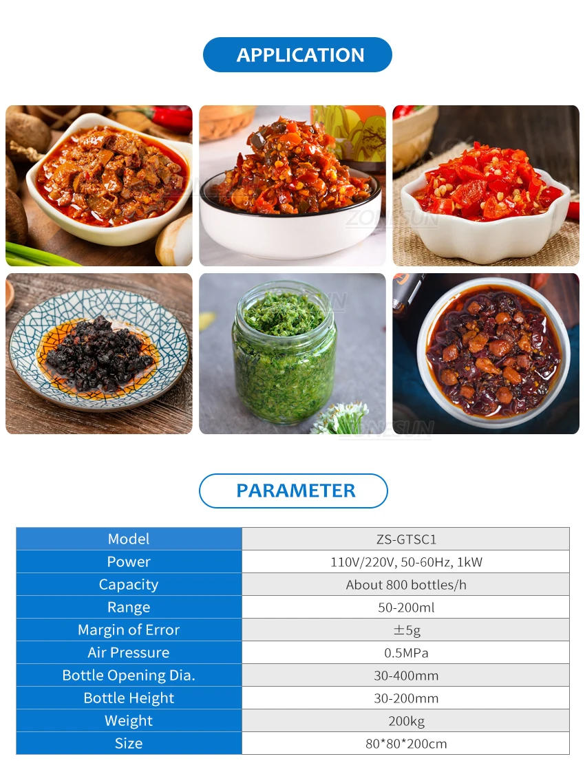 Description Picture 4 of itemZONESUN Pickles Filling Machine Auger Filler Jar Bottle Garlic Sauerkraut Pickled Foods Fermented Soya Beans Production
