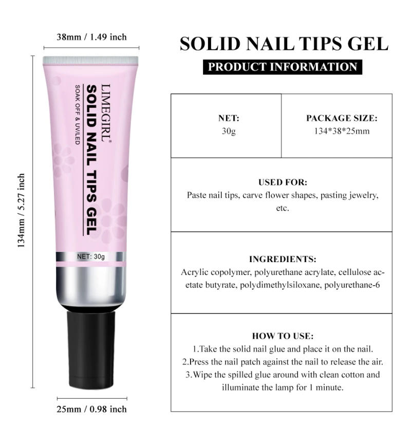 Description Picture 6 of itemLIMEGIRL 20ml/30ml Strong Nail Tips Glue Gel UV for Nails Rhinestones Resin Gem Jewelry DIY Decorations Adhesive Nail Fake Glue