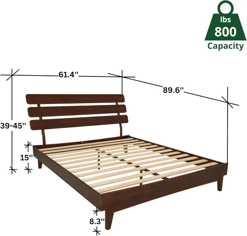 Description Picture 3 of item15'' Bed Frame with Adjustable Headboard - Mid Century Retro Style with Acacia Wood - No Box Spring Needed Walnut Queen