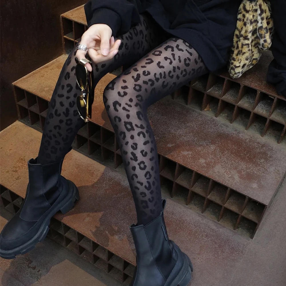 Description Picture 6 of itemWomen Sexy Thin Transparent Silky Pantyhose Gothic Black Sexy Vintage Leopard Animal Pattern Sheer Tights Seamless Stockings