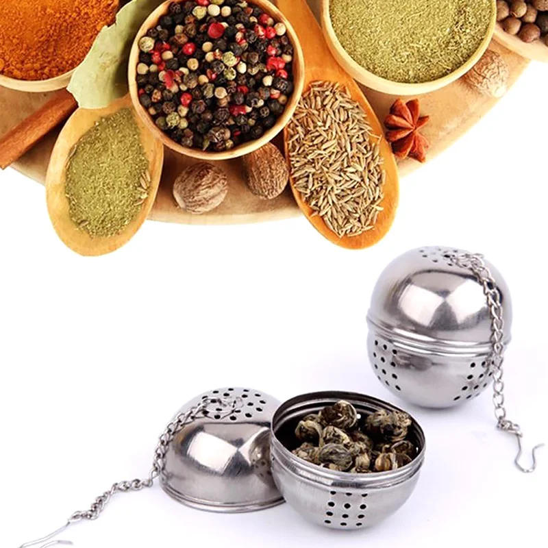 Description Picture 5 of itemStainless Steel Ball Shape Tea Infuser Mesh Filter Strainer with Hook Loose Tea Leaf Spiceball with Rope Chain Home Kitchen Tool