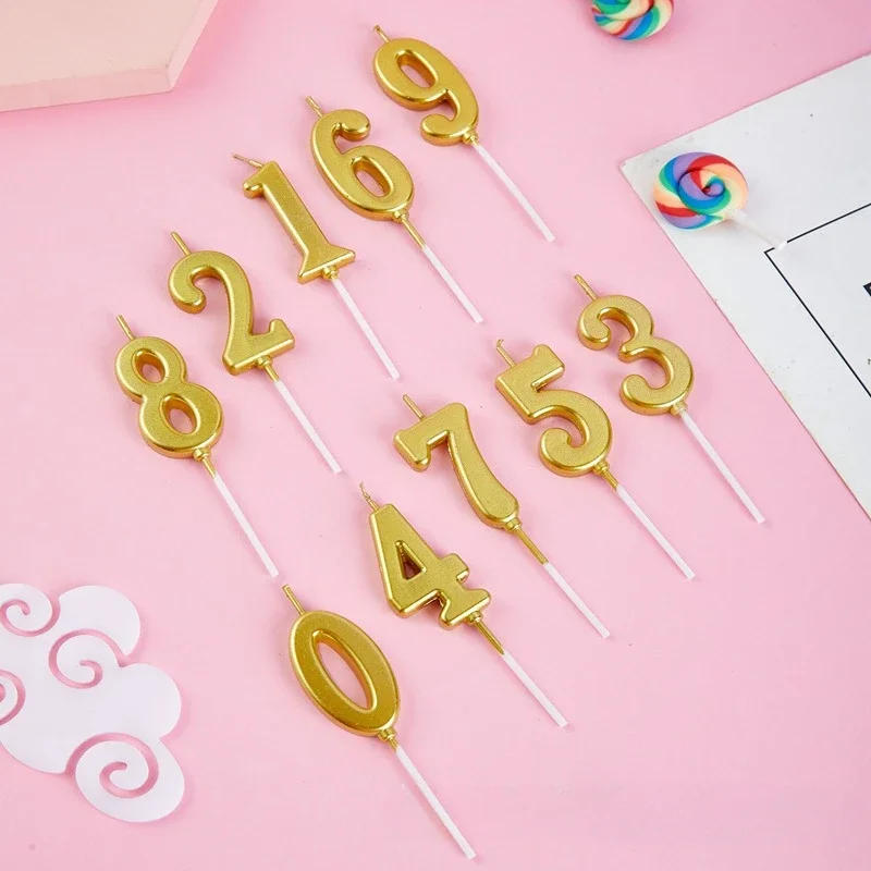 Description Picture 3 of itemCake Candles Decorated with Golden Digital Wax Cake Decorating Supplies Birthday Decoration Happy Birthday