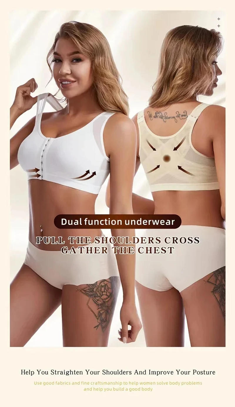 Description Picture 3 of itemVest Bras S-5XL Front Closure Posture Corrector Lift Up Bra Women Push Up Cross Back Underwear Shockproof Sports Support Fitness