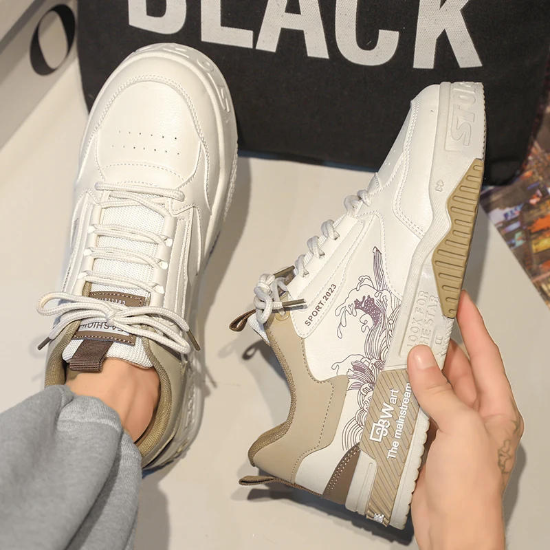 Description Picture 2 of itemVulcanized Shoes for Men Flat Comfortable Soft Casual Sneakers Outdoor Sports Fashion Lace-up Leather Skate Shoes Men