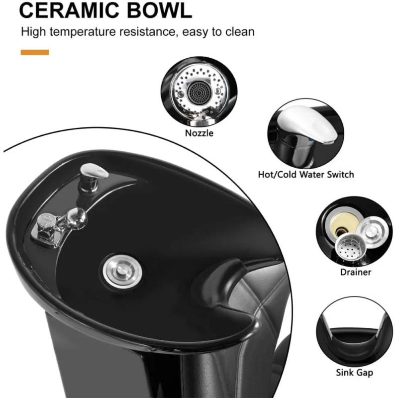 Description Picture 5 of itemShampoo Bowl Backwash Barber Chair Adjustable Ceramic Bowl Sink W/Rubber Headrest for Salon Beauty Spa Equipment (Black)