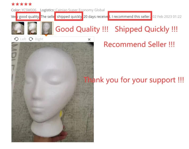 Description Picture 5 of item1Pcs Female Styrofoam Foam Mannequin Manikin Head Hat Glasses Display Foam Mannequin Head Model Hat Wig Display Stand Rack Tools