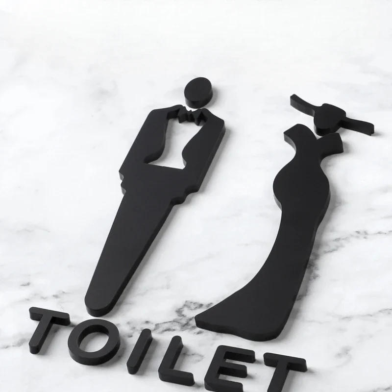 Description Picture 2 of itemWall Stickers Toilet Bathroom Door WC Entrance Sign Home Decoration Creative Black Pattern Wall Decals Wallpaper House Sign