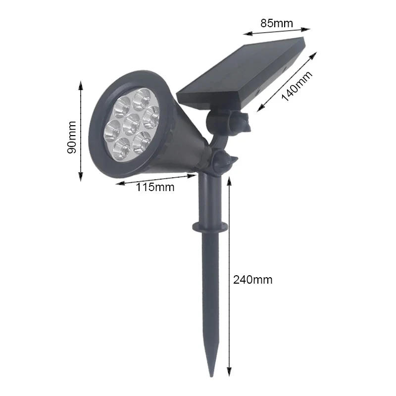 Description Picture 6 of itemSolar Landscape Spotlights Outdoor, Bright 7-LED Solar Lights, Adjustable 2-in-1 Outdoor Wall Light for Tree House Yard Garden