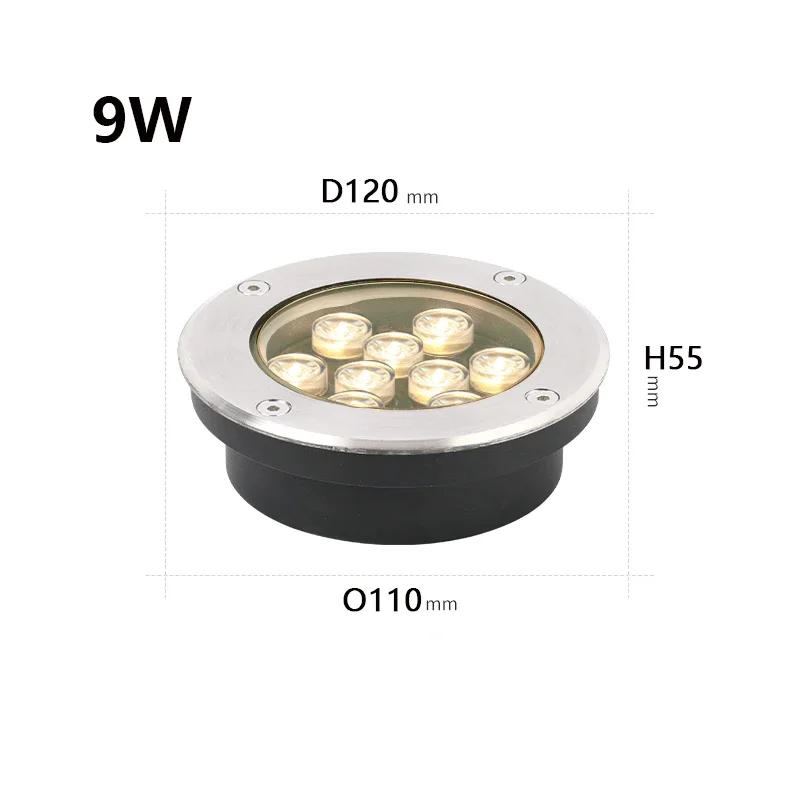 Description Picture 5 of itemThin IP67 Waterproof led light Garden Underground 3W 5W 9W Outdoor Buried Garden Path Spot Recessed Lighting 220V DC12V24V