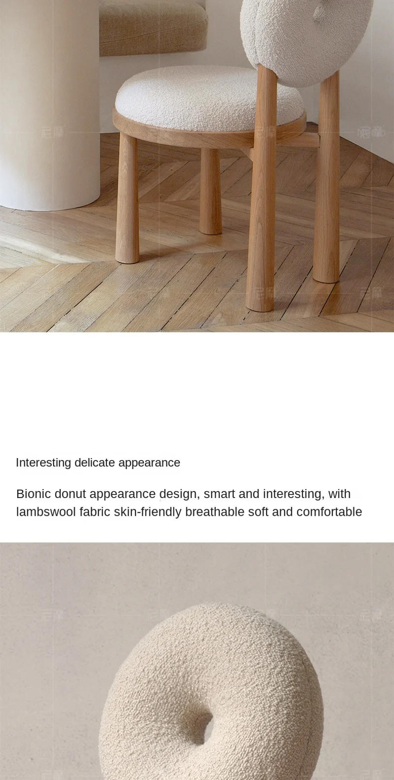 Description Picture 3 of itemWuli House Nordic Designer Backrest Desk Dressing Household Lamb Velvet Full Solid Wood Dining Chair New Hot 2023 Drop Shopping