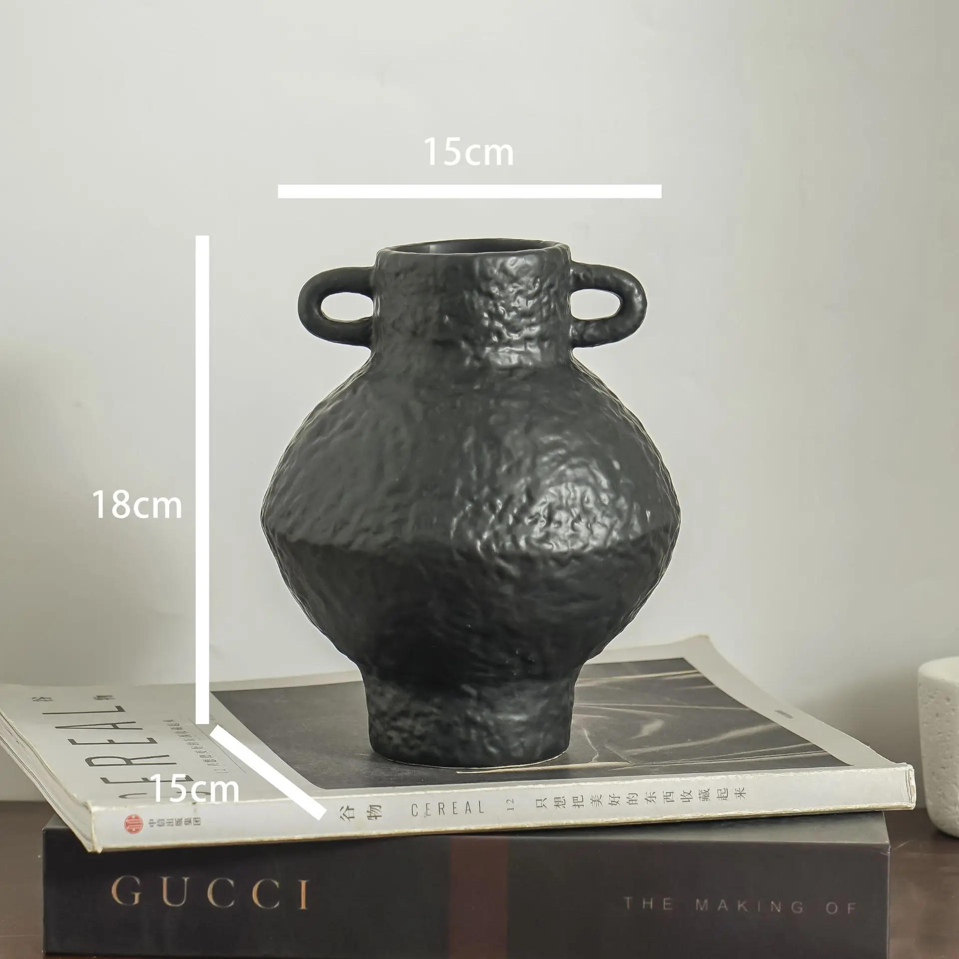 Description Picture 2 of itemIns-style Retro Ceramic Vase, Artistic Flower Vase, Living Room Flower Arrangement, Double-ear Pendant, Simple and Elegant Vase