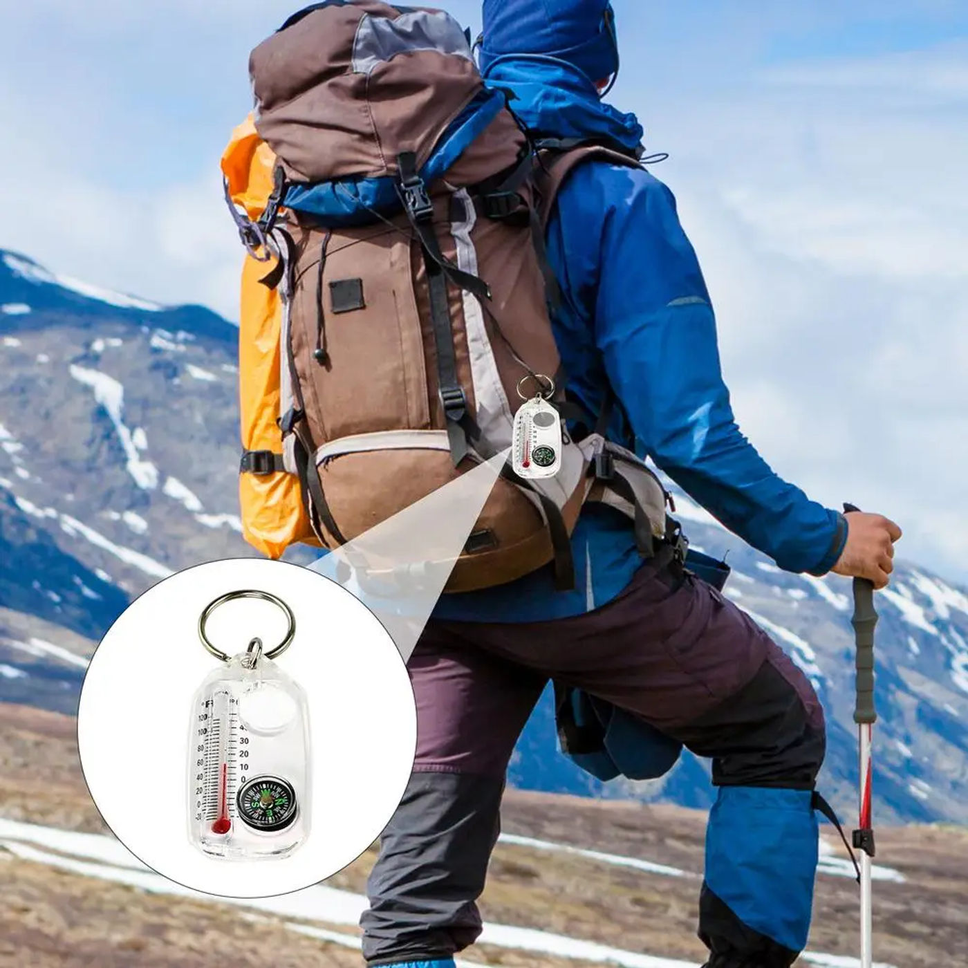 Description Picture 4 of itemSmall Compasses Thermometer Keychain Mini Pocket Sized Keyring Gear for Camping, Hiking, Backpacking, Survival Emergency