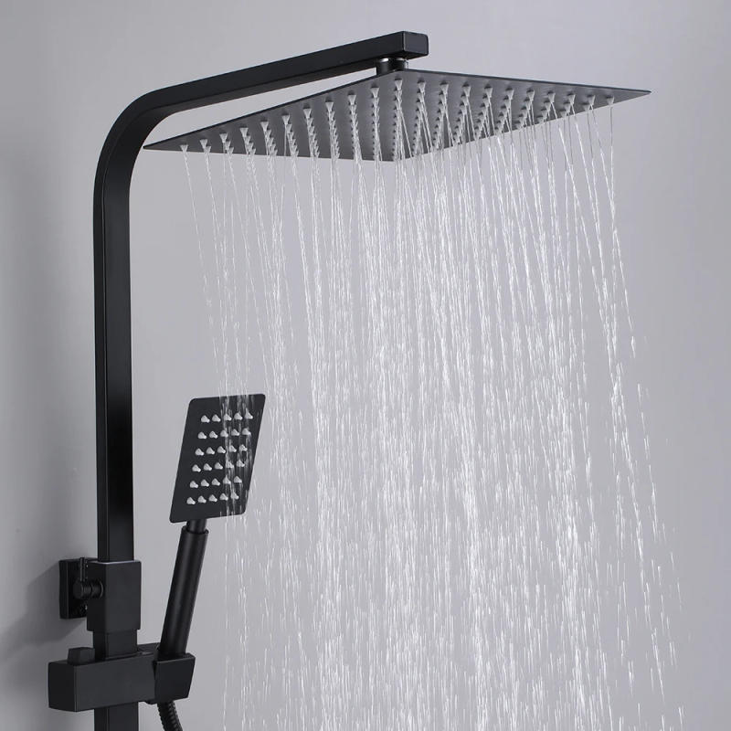 Description Picture 5 of itemBlack Square Shower Faucet Set  Rainfall High Quality All Metal Stainless Steel Bathtub Mixer Tap With Bathroom Shelf