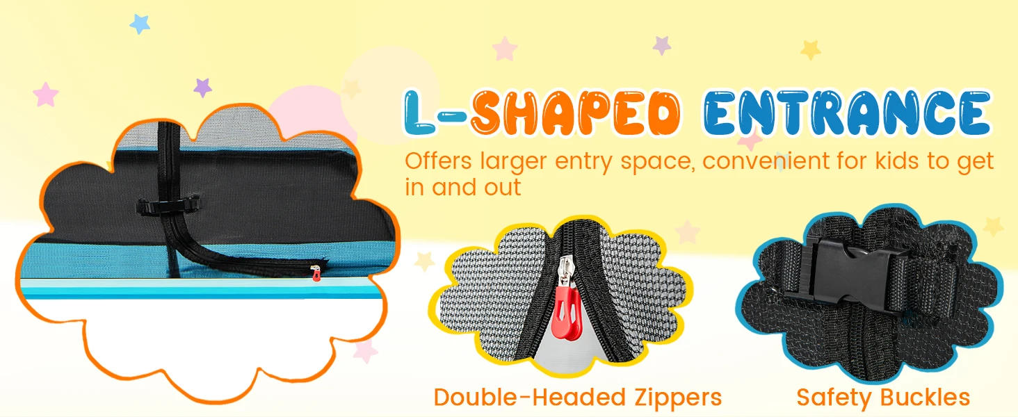 Description Picture 5 of itemTrampoline for Kids, 75” ASTM Approved Recreational Trampolines with Swing, Horizontal Bar & Enclosure Net, Mini Rectangle Tramp