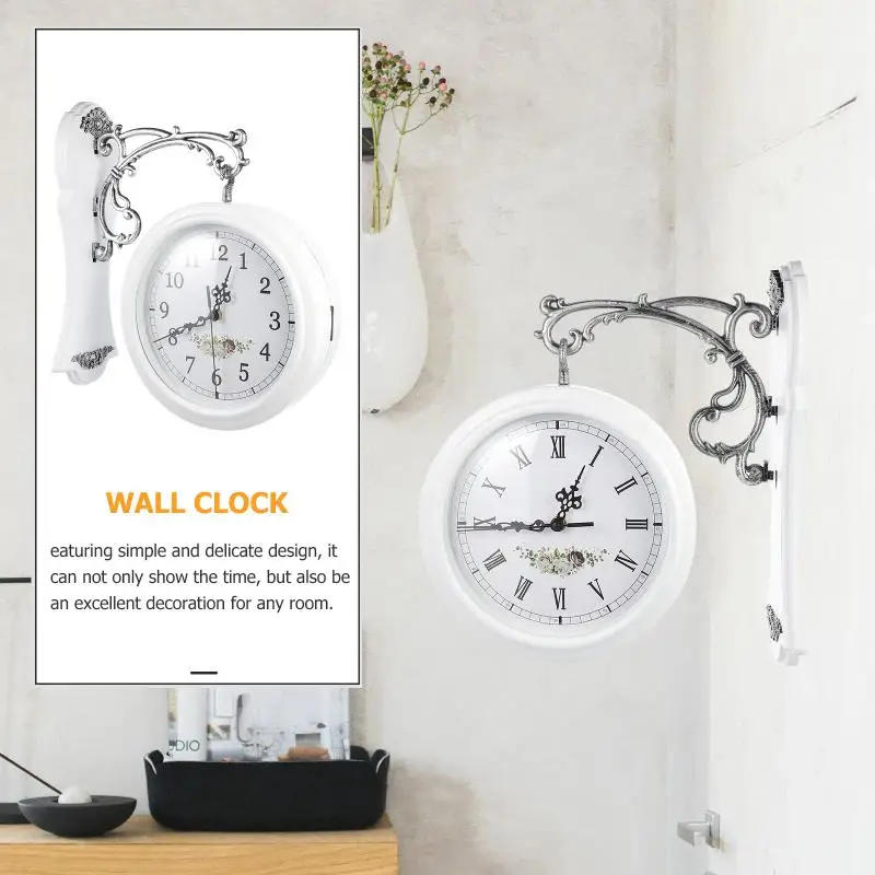 Description Picture 4 of itemDouble Face Clock Home Sided Vintage Rotatable Retro Wall-mounted European Style Glass Decoration