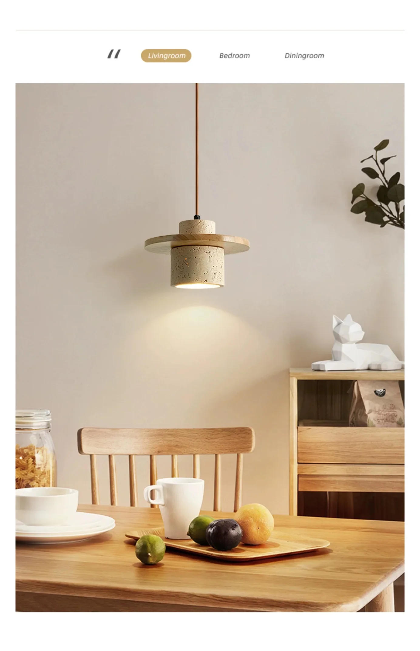 Description Picture 4 of itemWalnut Yellow Travertine Pendant Lights for Bedroom Bedside Hotel Bathroom Hanging Lamp Shop Restaurant Stone Ceiling Chandelier