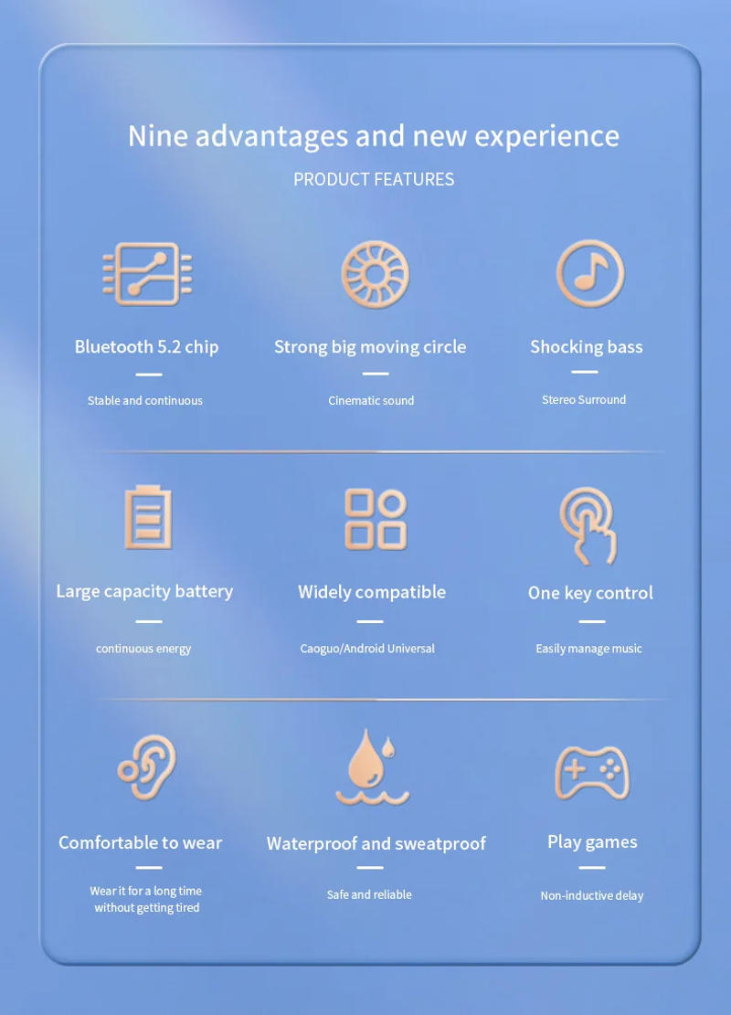 Description Picture 3 of itemWireless Earphones Sport Headphones Bluetooth 5.2 Earbuds Handsfree Headset with Mic for IPhone Samsung Xiaomi Smart Phone