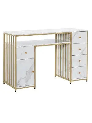 Description Picture 3 of itemBarberPub Nail Desk with Storage Cabinet Manicure Table with 5 Drawers Makeup Storage Home Beauty Salon Spa Workstation