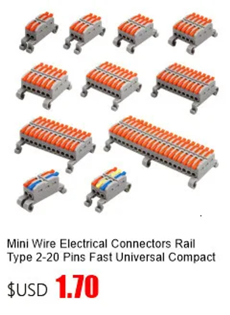 Description Picture 3 of itemWire Connectors Mini T Rail Type Fast Universal Compact Conductor Wiring Cable Electrical Connector Push-in Butt Terminal Block
