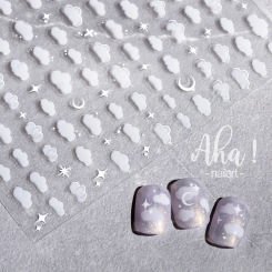 1pc Cute White Cloud Nail Stickers Ultra Thin Nail Art Stickers Self Adhesive Decals Star Moon/Flower/Clouds Kawaii Nail Decals